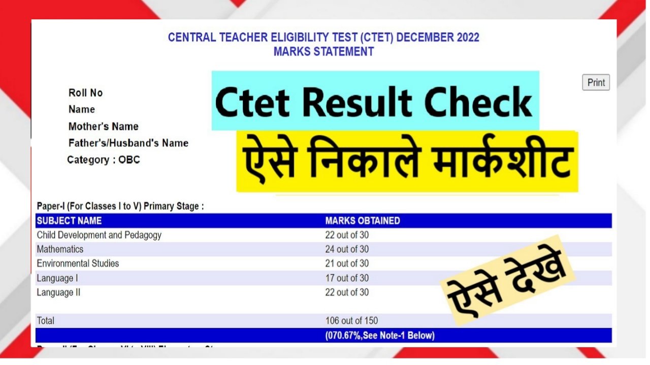 CTET Marksheet Download